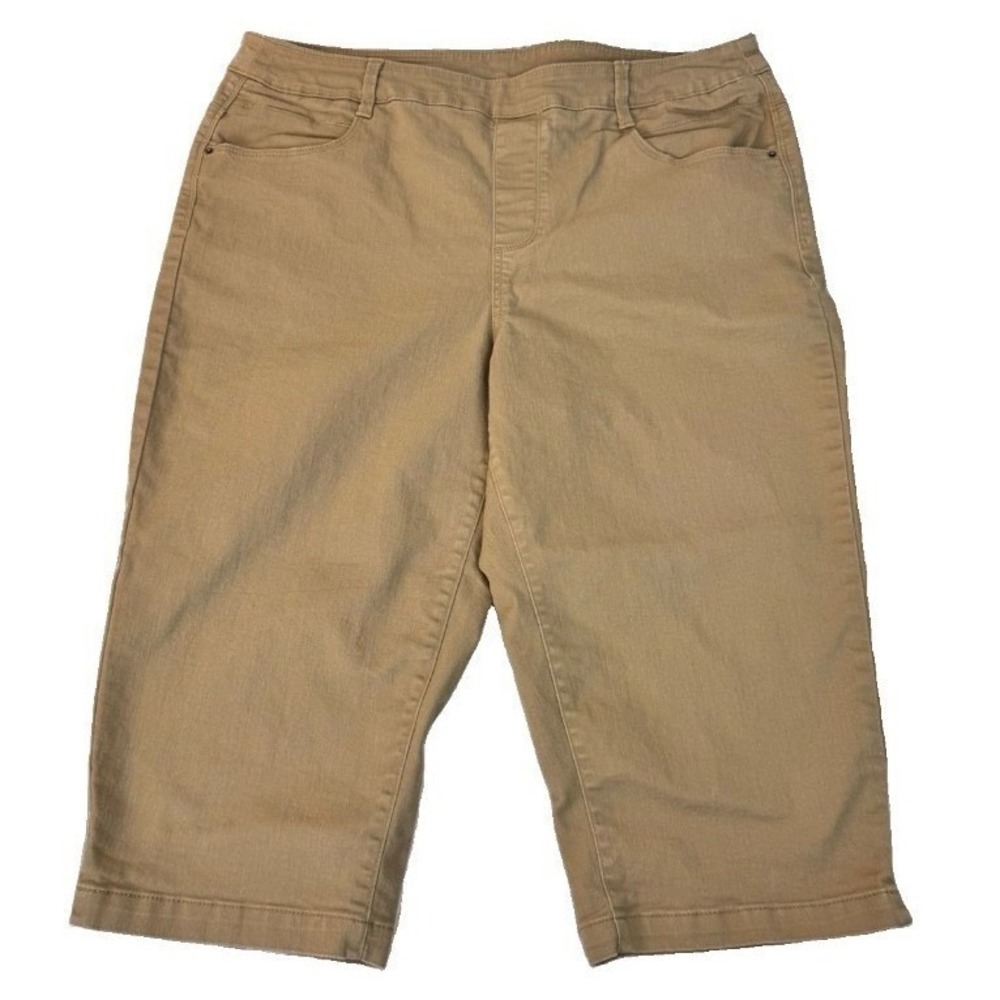 Time and Tru Capri Pants Womens XL Khaki Pull On Stretch Casual Cropped Leg